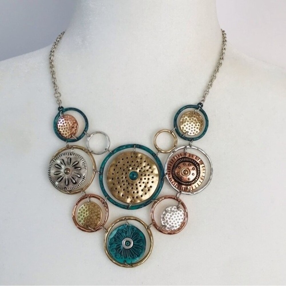 Tri-Tone and Turquoise Colored Circles Necklace